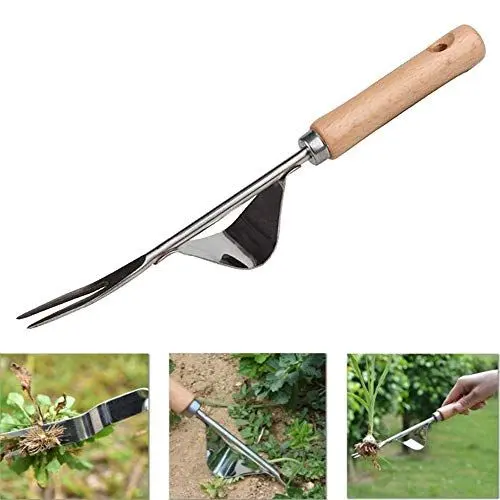 Produktbild: YAVO-EU Edelstahl Manueller Unkrautstecher, Garten Manueller Weeder Ampferstecher zur Garden Grundausstattung mit Holzgriff Gartengeräte Gartenwerkzeug (Style2)