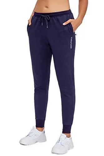 Produktbild: YAWHO Damen Jogginghose Baumwolle Sporthose Trainingshose Freizeithose Sweathose Lang Slim Fit Frauen Sweatpants Laufen Fitness Casual Basics mit Bündchen (L, Blue)