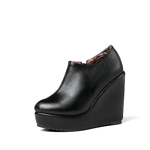 Produktbild: Yawors Damen DC538 Pumps mit Keilabsatz Niedrig Plateau Niedrig Spitze Spitze Zehe Schwarz - 35 EU