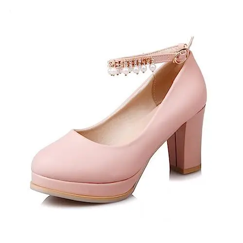 Produktbild: Yawors Damen DC644 Pumps mit Klobig Mitte Schließe Metall Schnalle Fransen Pink - 37 EU
