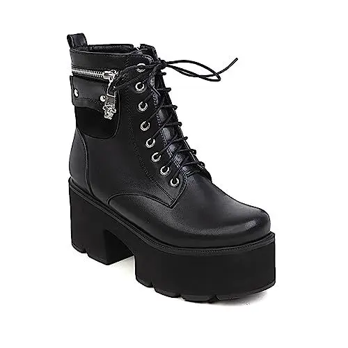 Produktbild: Yawors Damen DC778 Stiefel mit Klobig Mitte Mitte Spitze Geschlossen Rutschsicher Reißverschluss Schwarz - 35.5 EU