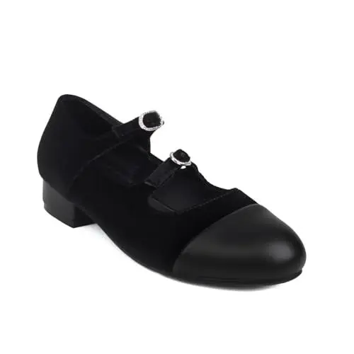 Produktbild: Yawors Damen DC856 Mary Jane Halbschuhe mit Quadratisch Absatz Niedrig Geschnittene Oberteile Geschlossen Schwarz - 37 EU