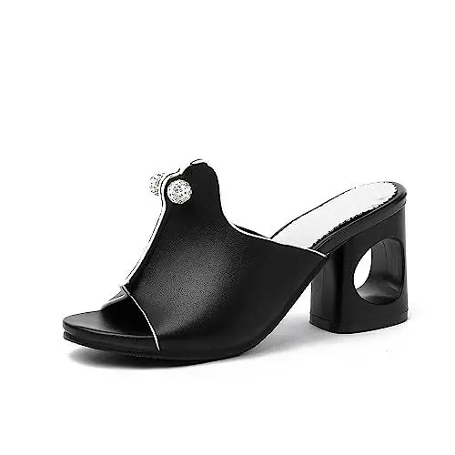 Produktbild: Yawors Damen FC21 Sandale Mit Absatz mit Blockabsatz Mitte Peep Toe Rein Ausgehöhlt Schwarz - 38 EU