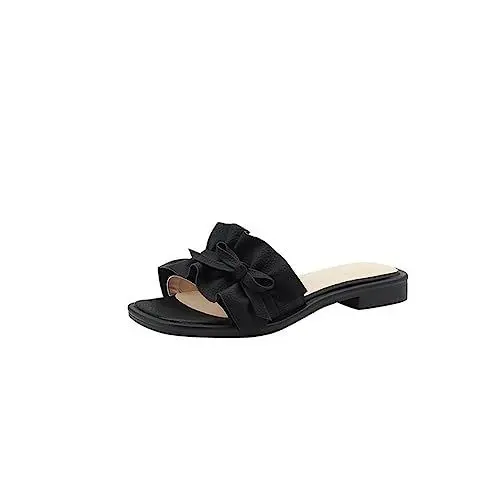 Produktbild: Yawors Damen FC22 Flache Sandale mit Peep Toe Schleife Rein Schwarz - 41.5 EU
