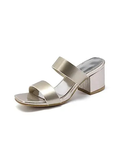Produktbild: Yawors Damen FC37 Sandale mit Blockabsatz Niedrig Peep Toe Rein Belt Gold - 35 EU