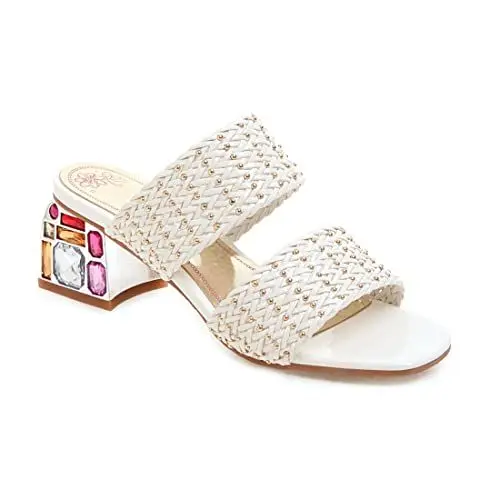Produktbild: Yawors Damen FC60 Sandale Mit Absatz mit Blockabsatz Mitte Peep Toe Kristalle Flechten Weiß - 41.5 EU