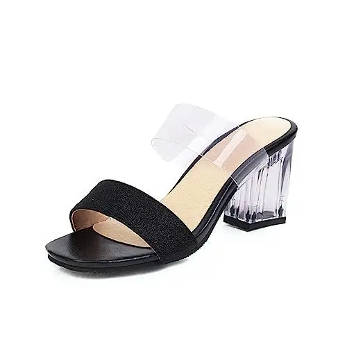 Produktbild: Yawors Damen FC72 Sandale Mit Absatz mit Blockabsatz Mitte Peep Toe Belt Rutschsicher Schwarz - 38 EU
