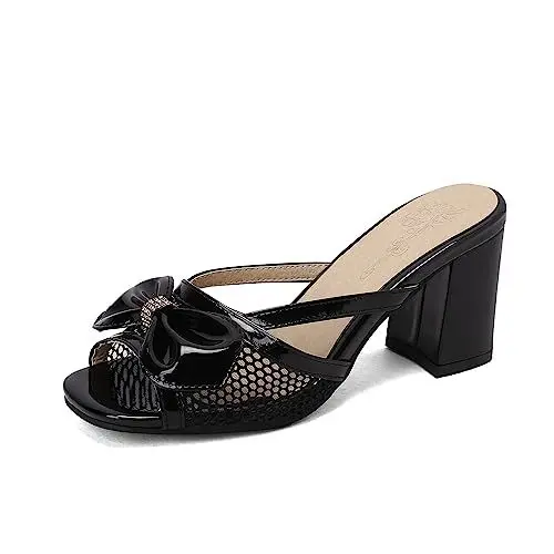 Produktbild: Yawors Damen FC74 Sandale Mit Absatz mit Blockabsatz Mitte Peep Toe Rein Schlüpfen Schwarz - 38 EU