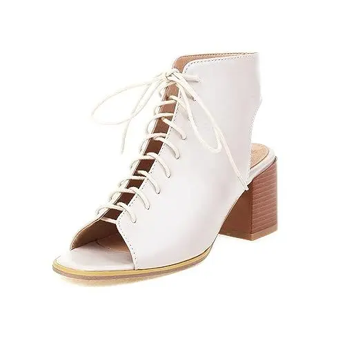 Produktbild: Yawors Damen LC1090 Gladiator Sandalen mit Blockabsatz Mitte Sexy Rutschsicher Schlange Stripe Weiß - 35 EU