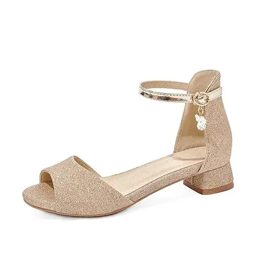 Produktbild: Yawors Damen LC1133 Sandale mit Blockabsatz Niedrig Glitter Artifizieller Diamant Peep Toe Gold - 35 EU