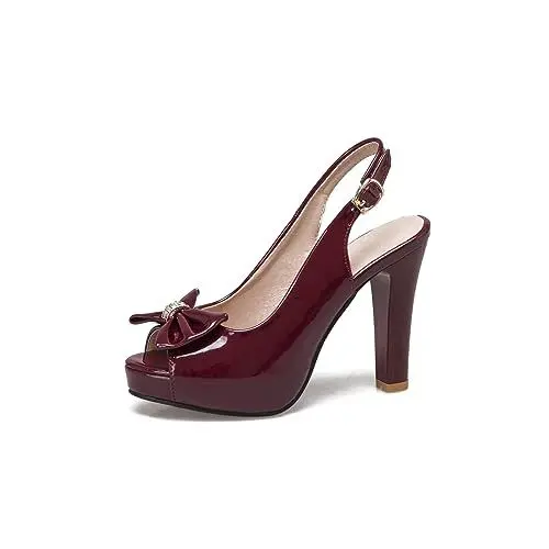 Produktbild: Yawors Damen LC1244 Sandale Mit Absatz mit Blockabsatz Niedrig Schleife Festkörper Plateau Rot - 35 EU