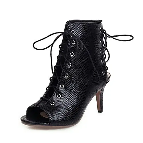 Produktbild: Yawors Damen LC1250 Sandale mit Stiletto Mitte Peep Toe Stiletto Festkörper Schwarz - 38.5 EU