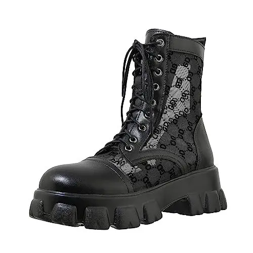 Produktbild: Yawors Damen LC1317 Stiefeletten mit Kariert Geschlossen Überschneidend Armband Schwarz - 35 EU