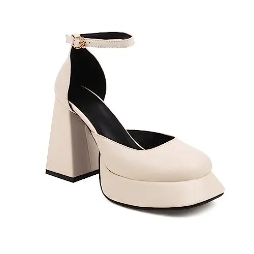 Produktbild: Yawors Damen LC1357 Sandale Mit Absatz mit Blockabsatz Niedrig Niedrig Geschnittene Oberteile Plateau Geschlossen Beige - 37 EU
