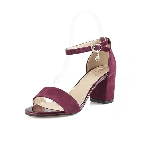 Produktbild: Yawors Damen LC1368 Sandale Mit Absatz mit Blockabsatz Niedrig Festkörper Peep Toe Adjustable Strap Weinrot - 35 EU