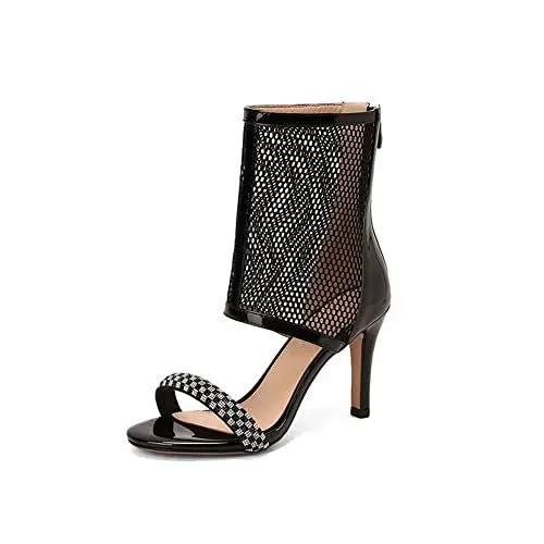 Produktbild: Yawors Damen LC985 Stiefeletten mit Stiletto Hoch Reißverschluss Ausgehöhlt Stiletto Schwarz - 37 EU