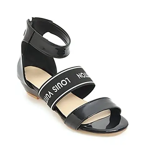 Produktbild: Yawors Damen LC988 Flache Sandale mit Peep Toe Gekritzel Belt Schwarz - 38 EU