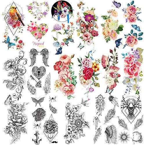Produktbild: Yazhiji 41 Stück/Los Mode Temporäre Tattoos Wasserdicht für Männer Frauen Erwachsene Blumen Wörter Aufkleber und Ausdrücke Körperkunst Sexy Tattoos Papier