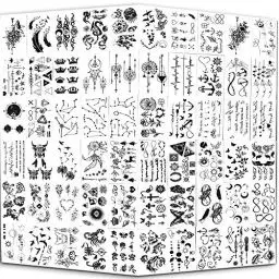Produktbild: Yazhiji Tiny Waterproof Temporäre Tattoos - 60 Blätter, Mondsterne Konstellationen Musikkompass Anker Worte Linien Blumen für Kinder Erwachsene Männer Männer und Frauen