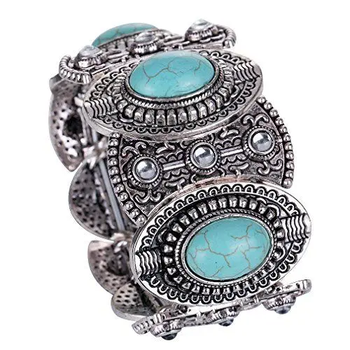 Produktbild: YAZILIND Lese Tibet Silber Ethnic Gothic Oval Türkis Inlay Breite Armband-Frauen