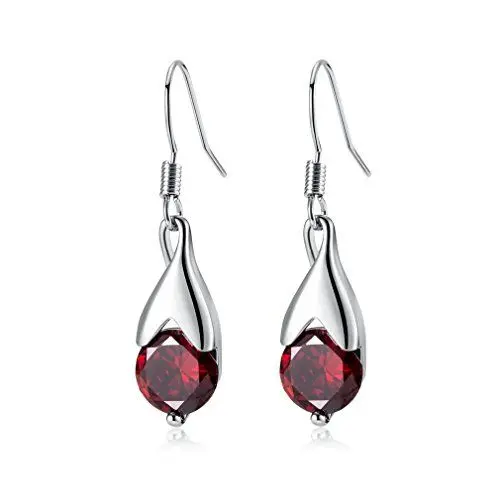 Produktbild: Yazilind Atemberaubende Versilbert Rundschnitt-Deep Red Zirkonia CZ Flawless Baumeln Ohrringe