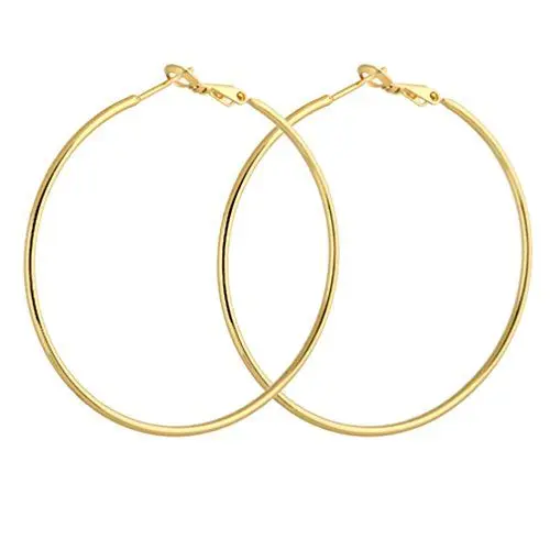 Produktbild: Yazilind Kreis poliert glänzend 18K Gold überzogene Extra Large Omega Zurück Creolen 50mm Durchmesser