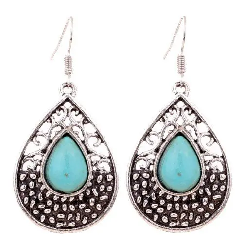 Produktbild: Yazilind Schmuck Charming Teardrop tibetischen Silber Teardrop Türkis -Tropfen baumeln Ohrringe Geschenk für Frauen & Mädchen