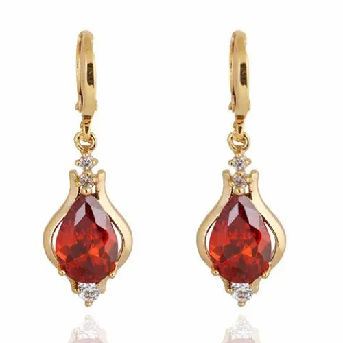 Produktbild: Yazilind Schmuck Elegante Einzigartiges Design 18K Gold Filled Inlay glänzend Teardrop Roten Kristall baumeln Ohrringe für Frauen