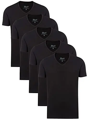 Produktbild: Yazubi Mythic - 5er Pack Herren T-Shirt Mit V-Ausschnitt - Basic Herren Unterzieh Tshirt - Einfarbige Shirts, Schwarz (Black 194008), XL