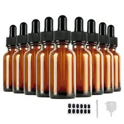 Produktbild: YBCPACK 24 Stück Pipettenflasche 30ml mit Glaspipette, 24 Etiketten, 1 Stift, 4 Trichter, Braunglas Tropfflasche für ätherische Ölmischungen, Parfüms, Aromatherapie und Chemielabor-Dropper Bottle