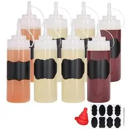 Produktbild: YBCPACK 8 Stück Squeeze Flasche 500ml Plastik Quetschflasche mit Kappen aus Kunststoff, Dosierflasche für Saucen, mayonnaise, soßen, Ketchup Spender