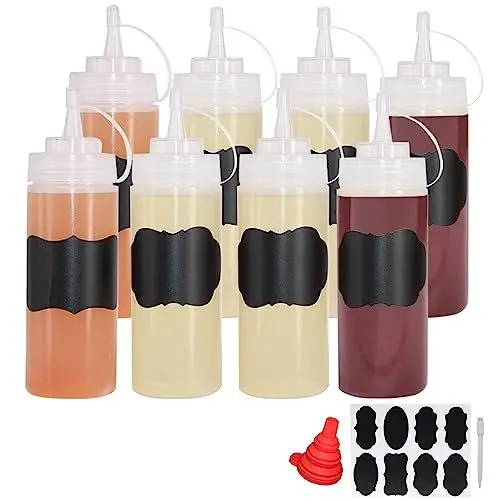 Produktbild: YBCPACK 8 Stück Squeeze Flasche 500ml Plastik Quetschflasche mit Kappen aus Kunststoff, Dosierflasche für Saucen, mayonnaise, soßen, Ketchup Spender