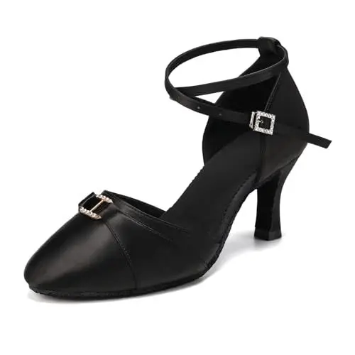 Produktbild: VCIXXVCE Turniertanzschuhe Damen Schwarz Geschlossen Ballsaal Salsa Latein Tango Walzer Modern Innen Tanzschuhe 7.5cm Absatz,40EU