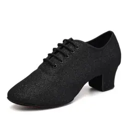 Produktbild: YCALCP Latein Tanzschuhe Damen Schwarz mit Schnüren Geschlossene Salsa Tango Ballsaal Training Tanzschuhe, 37.5 EU