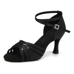 Produktbild: YCALCP Tanzschuhe Damen Latein Satin Professionelle Salsa Bachata Ballsaal Standard Tanzschuhe Performance Schuhe,L3049-Schwarz-7.5cm,EU 39