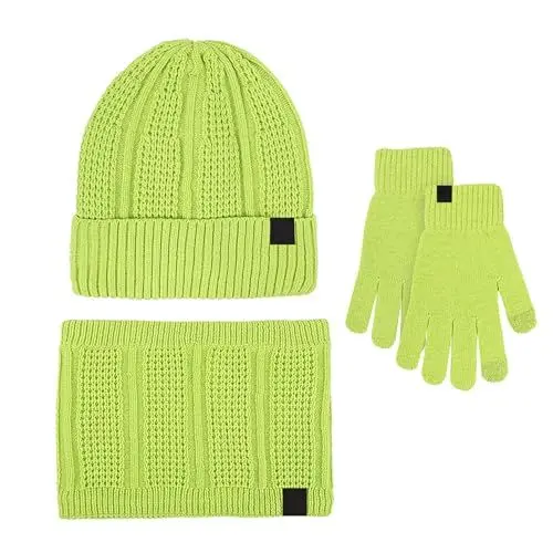 Produktbild: YCBMINGCAN Damen Mütze Schal Winter Set 3-Teilige Zopfstrickmütze Für Damen Winterschal Touchscreen Handschuhe Mit Schal Und Winterhandschuhen Geschenk Für Frauen