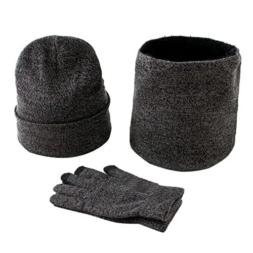 Produktbild: YCBMINGCAN Damen Mütze Schal Winter Set Gefütterte Strickmütze Mit Bommel Handschuhe Touchscreen Lang Schal Wärmer Mütze Schal Handschuhe Weihnachten Geschenk Für Frauen