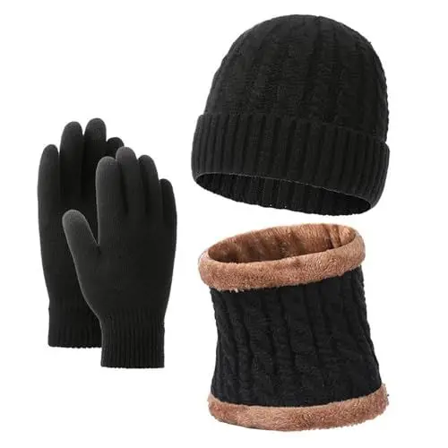 Produktbild: YCBMINGCAN Mütze,Schal & Handschuh-Sets Für Damen Gefütterte Strickmütze Mit Bommel Winterhandschuhe Mit Schal Und Winterhandschuhen Geschenk Für Frauen
