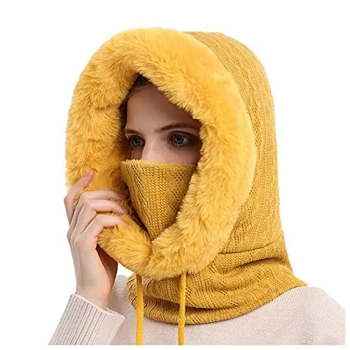 Produktbild: YCBMINGCAN Mütze Damen Herren Slouch Beanie Mütze Frauen reiten Outdoor-Cold-Proof Maske Kopfbedecke Mütze Grobstrick Warme Beanie (Yellow, One Size)