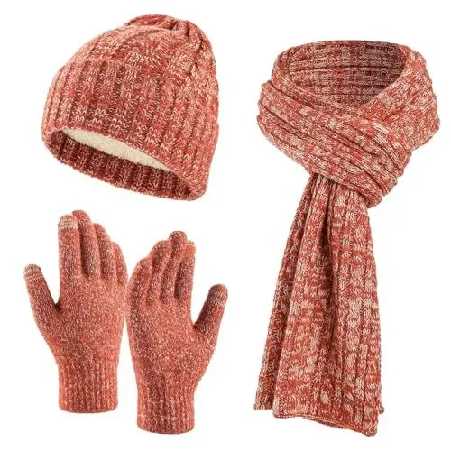 Produktbild: YCBMINGCAN Mütze Schal Handschuh Sets Für Damen 3 In 1 Set Winter Gestrickte Warme Mütze Winterschal Touchscreen Handschuhe Lang Schal Wärmer Mütze Schal Handschuhe Mütze Damen 3 In 1 Set