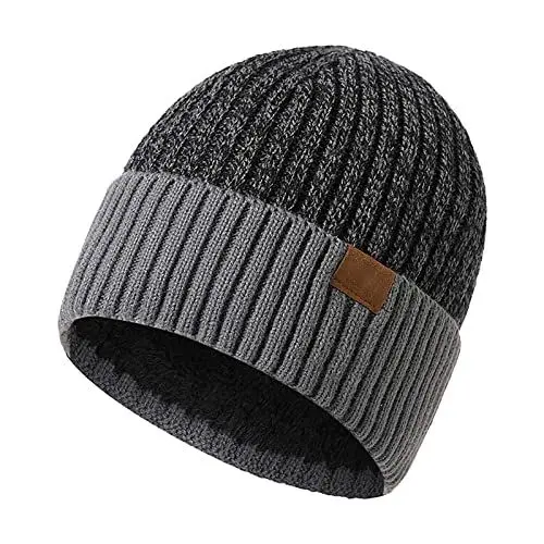 Produktbild: YCBMINGCAN Strickmütze Damen Bunt Erwachsene Winter-Doppelschicht-Wollmütze warme -Strickmütze Easy Roller (Grey, L)