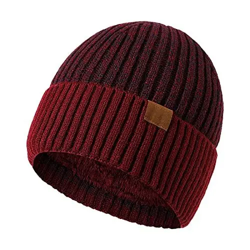 Produktbild: YCBMINGCAN Strickmütze Damen Bunt Erwachsene Winter-Doppelschicht-Wollmütze warme -Strickmütze Easy Roller (Red, L)