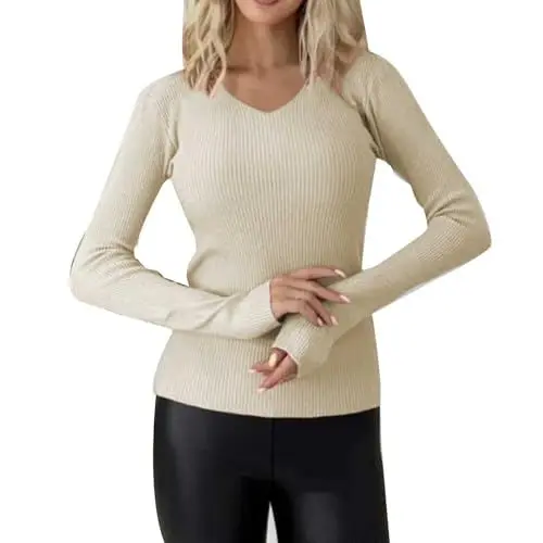 Produktbild: YCBMINGCAN The Deal Damen Pullover Elegant Damen Pullover Strickpullover Einfarbiger Elegant V Ausschnitt Langarm Stehkragen Weich Knit Sweater,Warm Winter Elatische