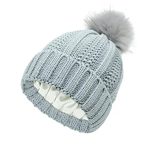 Produktbild: YCBMINGCAN Trachtenhut Damen Für Frauen gestrickte warme Mütze mit Kunst-Pom Strick Winter-Damenmütze Baseballmütze Häkelanleitungen Mützen (Grey, One Size)