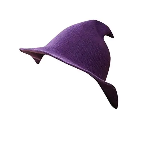 Produktbild: YCBMINGCAN Weihnachtsmütze Grün - und Winter-Halloween-Mütze, spitzes Oberteil, einfarbig, lustige Strickmütze mit großer Krempe Baskenmütze Senfgelb (Purple, One Size)