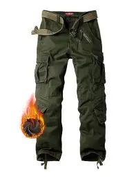 Produktbild: Ycfish Herren Cargohose Winter Winddicht Warm Fleece Gefüttert Baumwolle Wanderhose Multi Taschen Outdoorhose Combat Tactical Hose Arbeitshose Relaxed-Fit Trekkinghose Army Green 34
