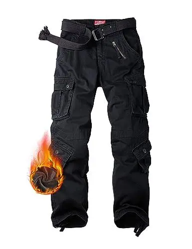 Produktbild: Ycfish Herren Cargohose Winter Winddicht Warm Fleece Gefüttert Baumwolle Wanderhose Multi Taschen Outdoorhose Combat Tactical Hose Arbeitshose Relaxed-Fit Trekkinghose Black 40