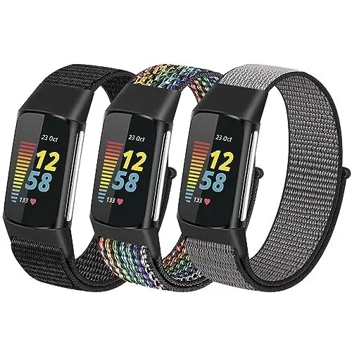 Produktbild: YCHDDER Nylon Armband nur Kompatibel mit Fitbit Charge 5 für Damen Herren,3 Stück Solo Loop Uhrenarmband Sport Ersatzarmband für Fitbit Charge 5