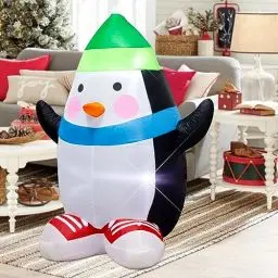 Produktbild: Ycolnaefllr 4Ft/122cm Weihnachten aufblasbare Pinguin Dekoration: Weihnachten aufblasbaren grünen Hut Pinguin mit eingebauten LED-Leuchten, Weihnachten aufblasbare Dekoration im Freien und im Inneren