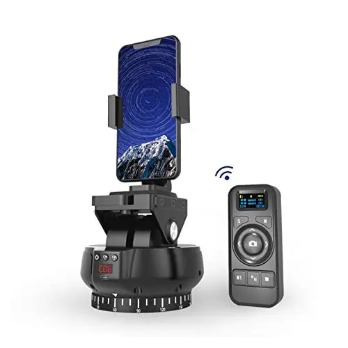 Produktbild: Yctze Motorisierter Panorama-Stativkopf, um 360° Drehbarer 2,4-G-Funkfernbedienungs-Schwenkkopf mit Fernbedienung/Telefonclip, für SLR-Kameras, Spiegellose Kameras, Smartphones